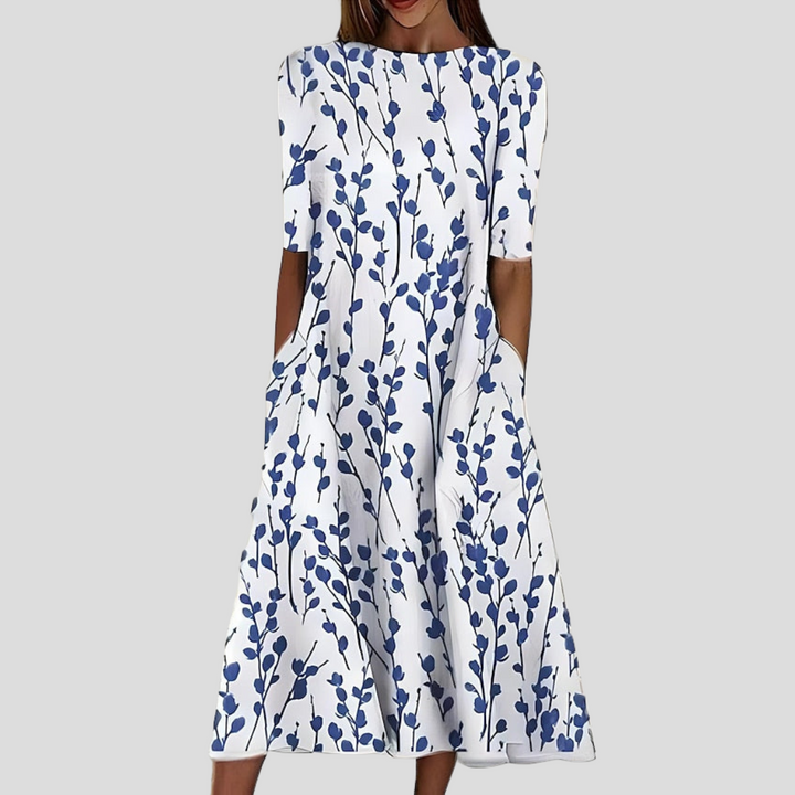 Floral Midi Dress with Round Neck