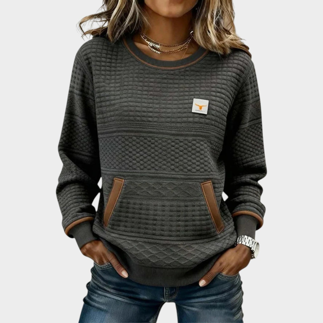 Sweatshirt til kvinder med struktur og rund hals
