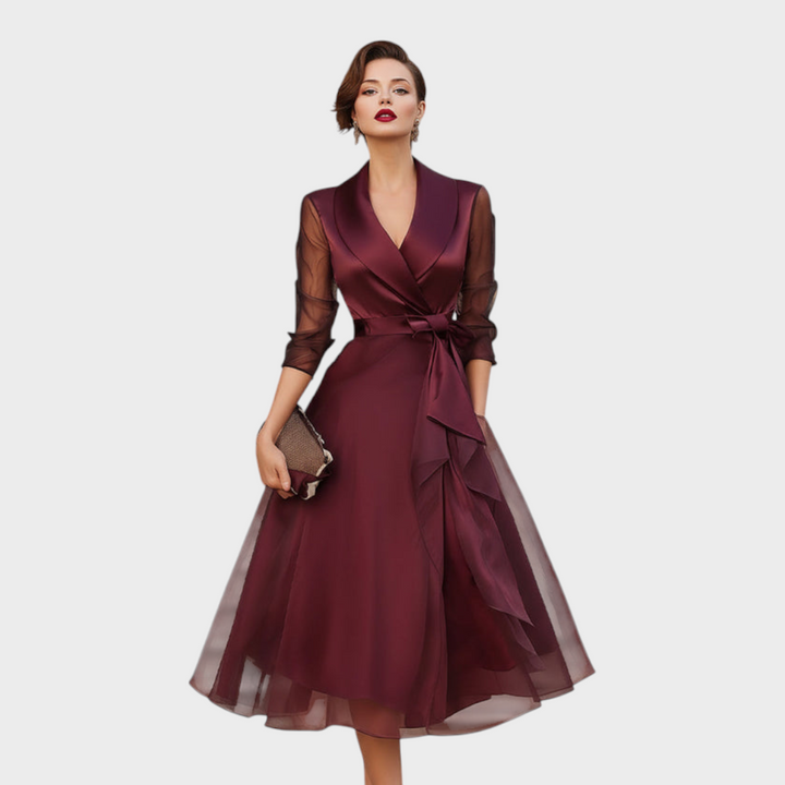 Elegant Midi Dress with Sheer Sleeves for Women