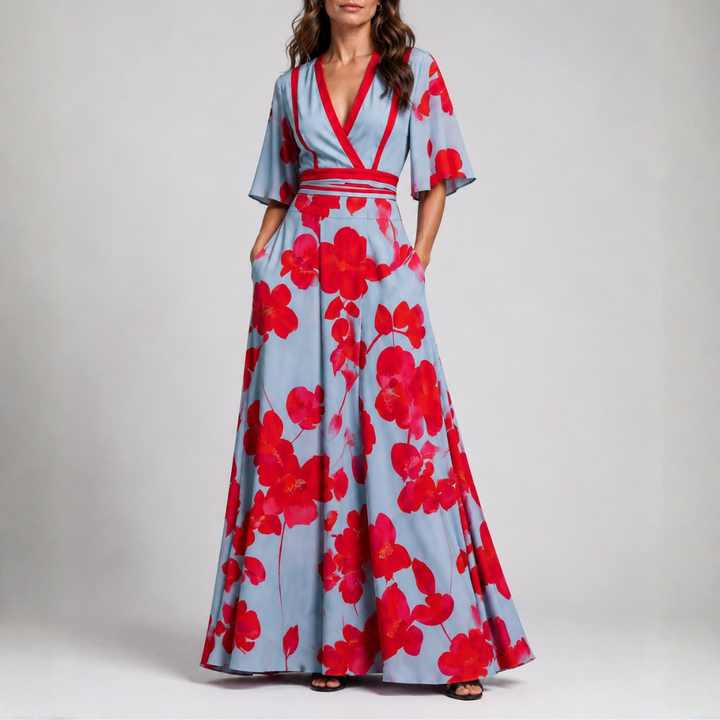 Floral wrap maxi dress for women
