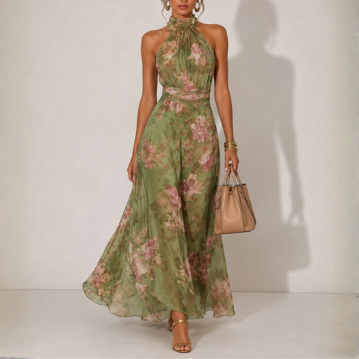 Floral maxi-length summer dress for women