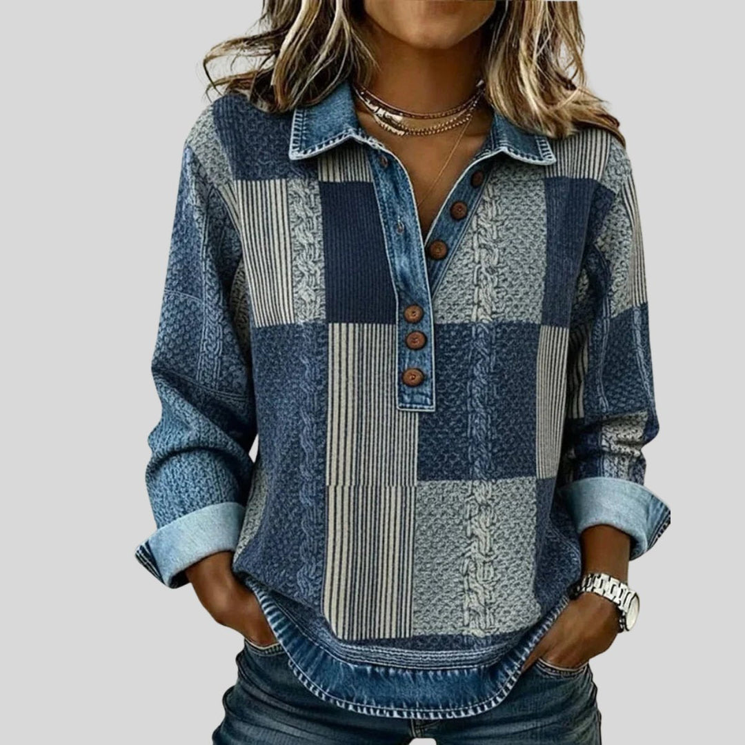 Women's top with collar and patchwork details