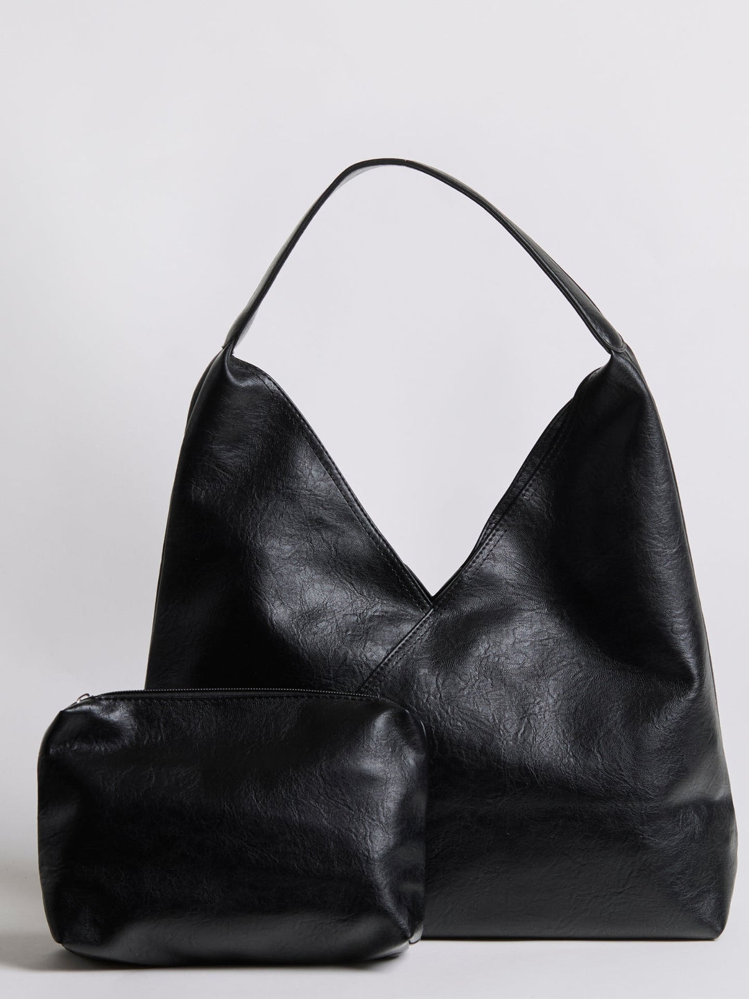 Large Leather-Look Hobo Shoulder Bag with Detachable Pouch for Women