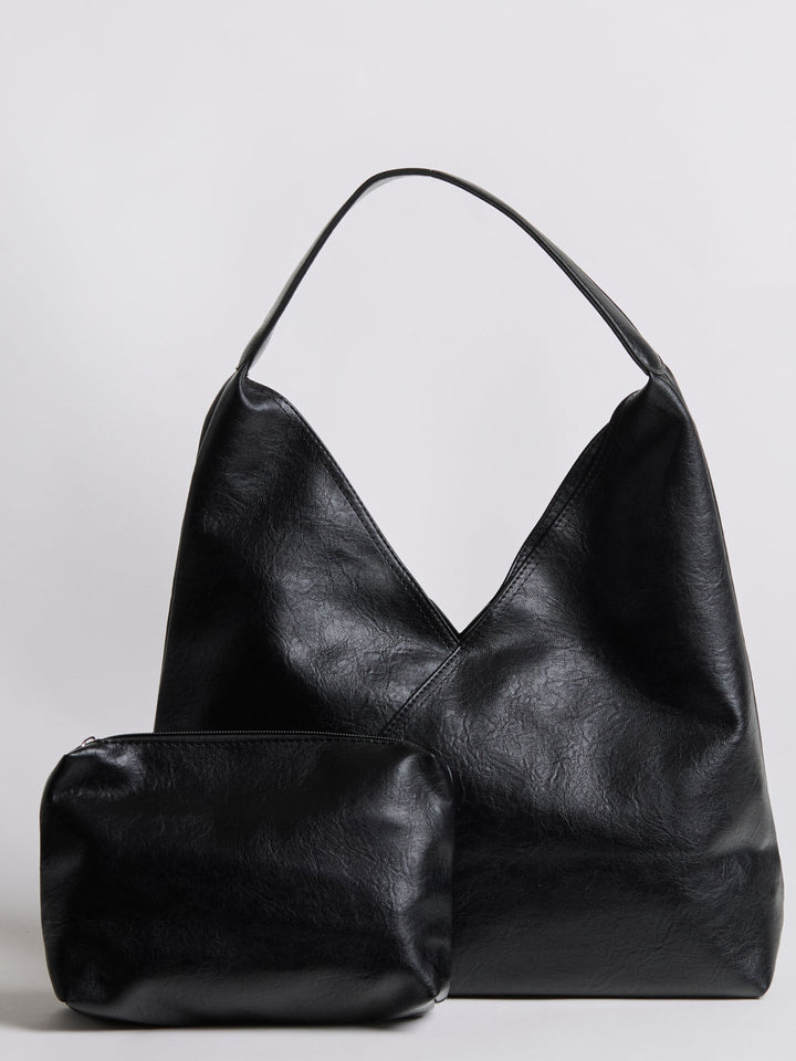 Large Leather-Look Hobo Shoulder Bag with Detachable Pouch for Women