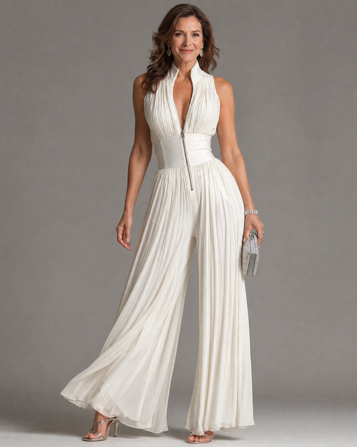 Sleeveless jumpsuit with halter neck and wide legs for women
