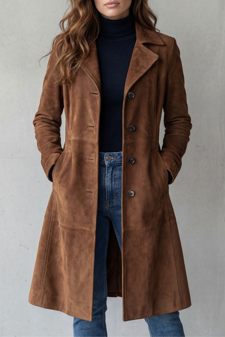Long suede-look coat for women