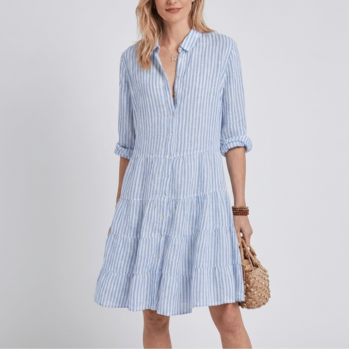 Striped summer dress with an A-line fit for women