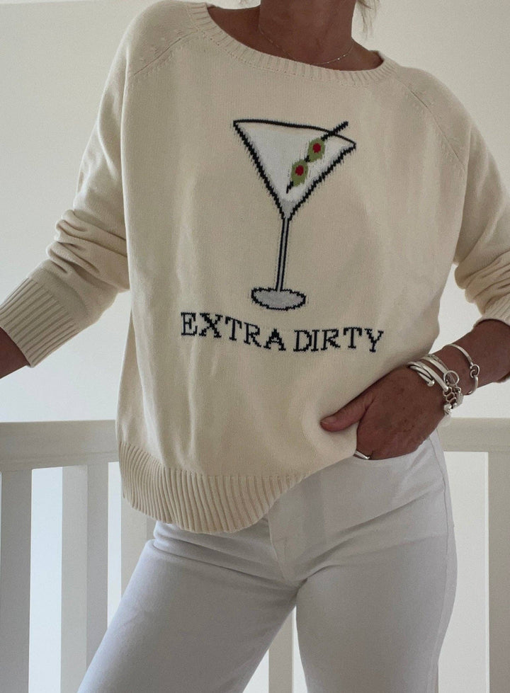 Oversized dame-sweater i bomuld med martini-motiv