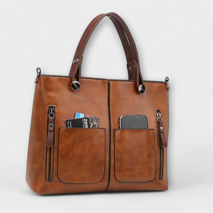 Women's Spacious Leather Tote Bag with Handles