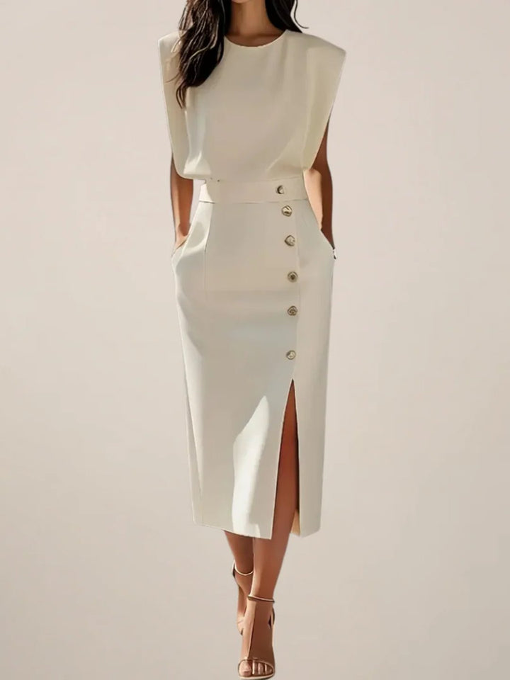 Midi dress with side slit for women