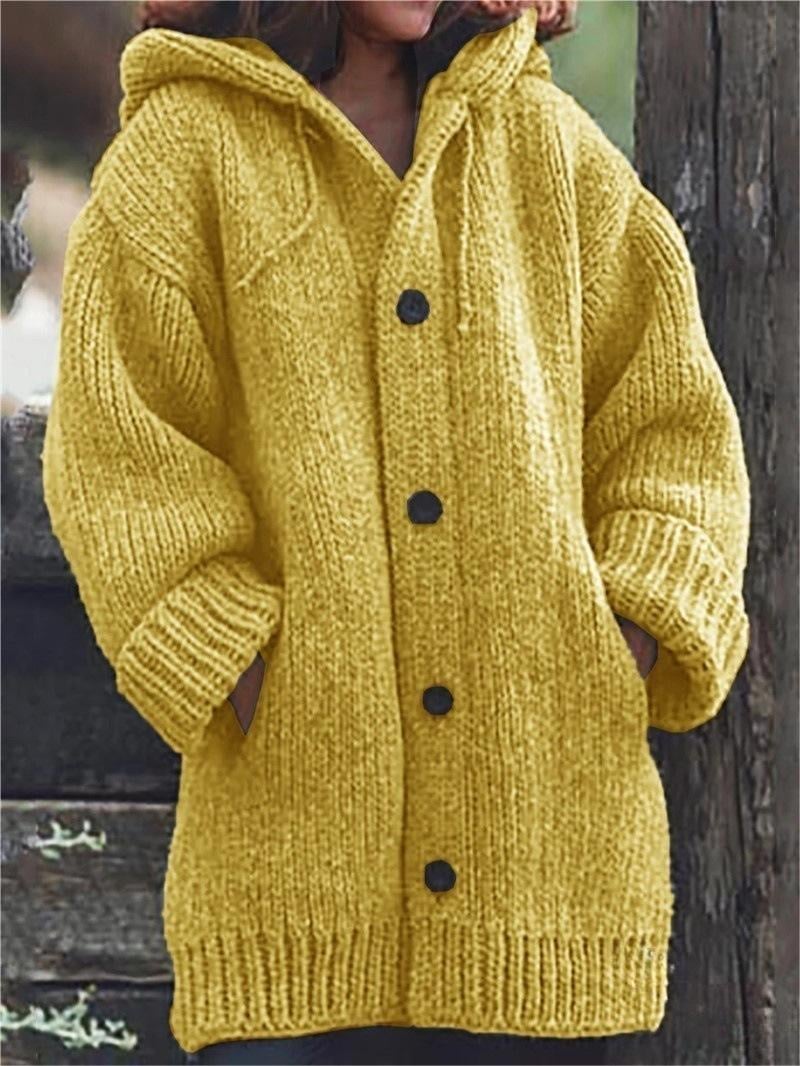 Oversized knitted cardigan with hood for women