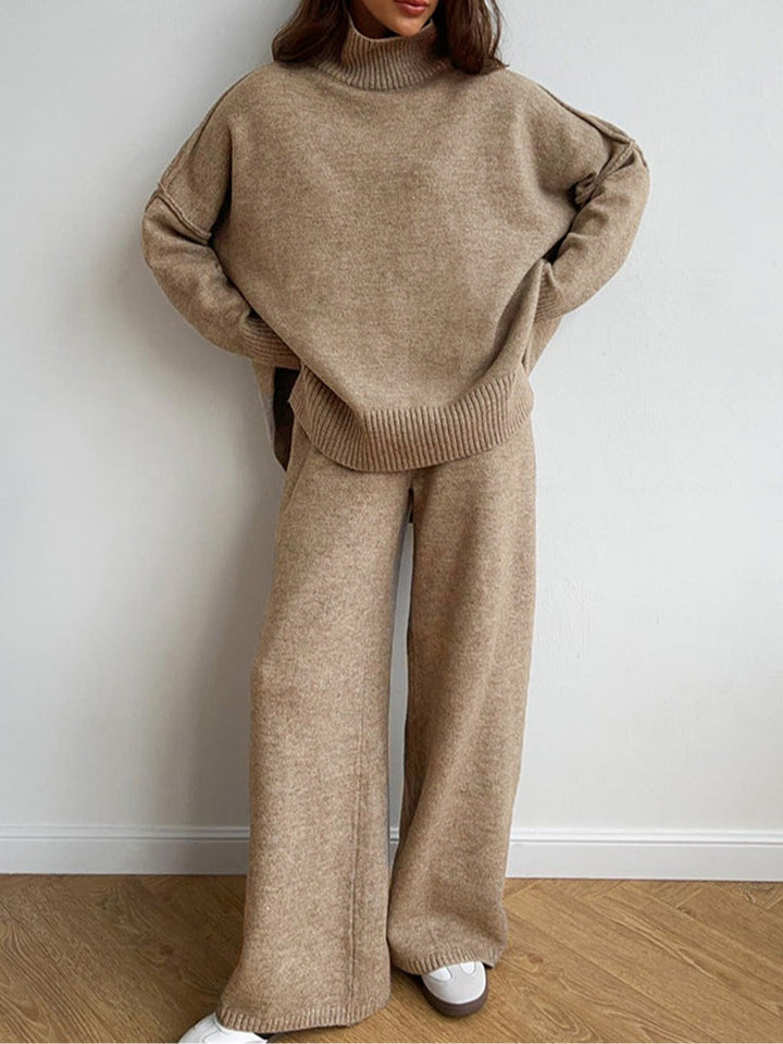 Women's Knit Set with Loose-Fit Sweater and High Neck