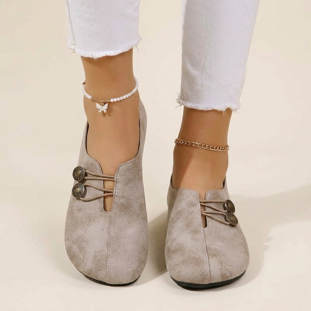 Flat Ballet Shoes with Button Details