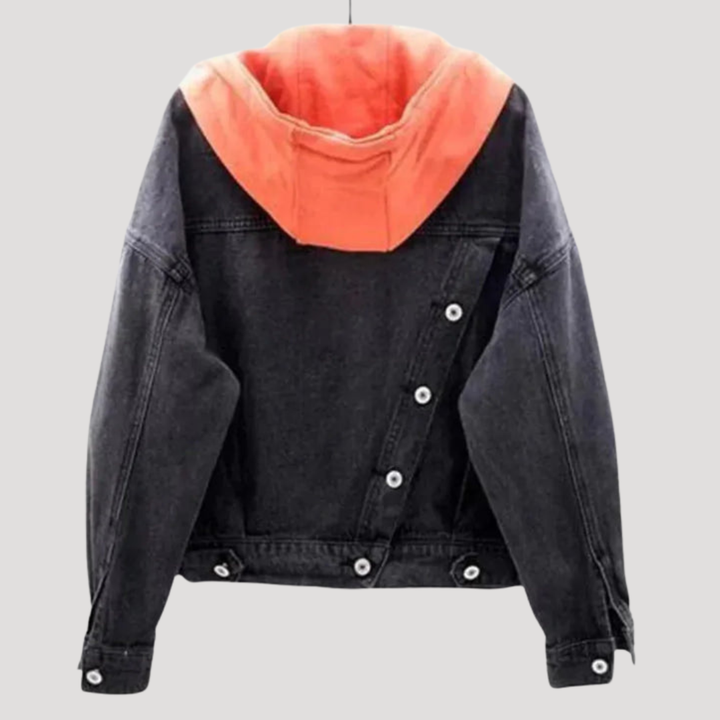 Relaxed oversized denim jacket with hood for women