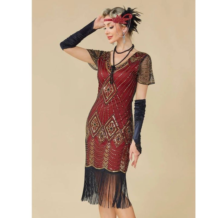 1920s Dress with Beading and Sheer Sleeves for Women