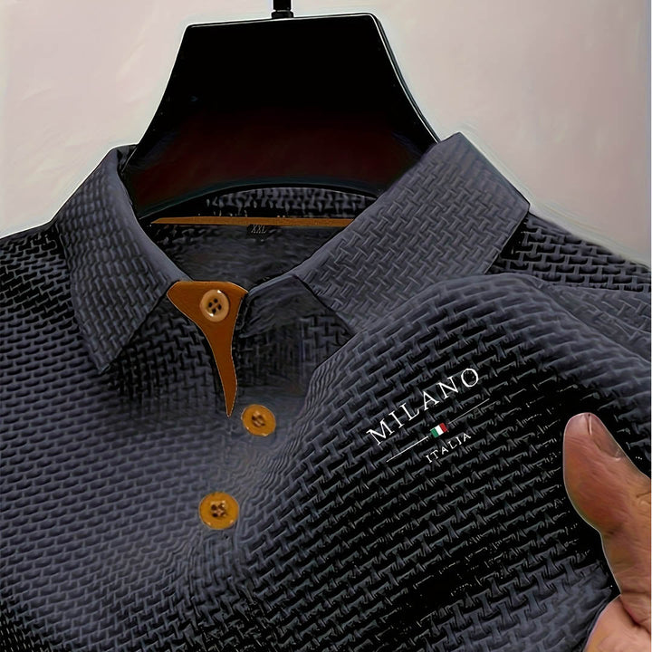 Herre-poloshirt i struktureret vævet stof med knaplukning