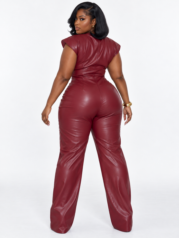 Women's Faux Leather Jumpsuit