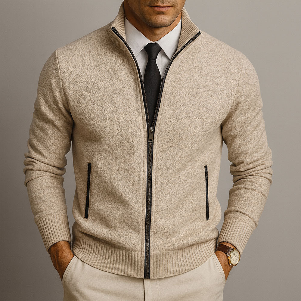 Men's Full-Zip Cardigan with High Collar