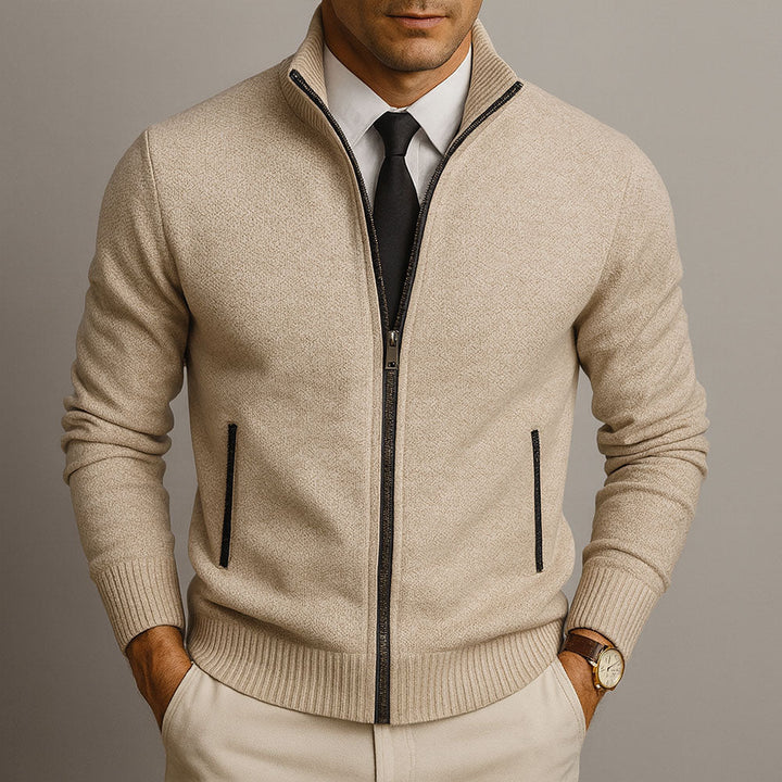 Men's Full-Zip Cardigan with High Collar