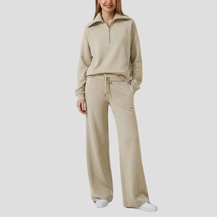 Women's Half-Zip Tracksuit Set with Wide-Leg Pants
