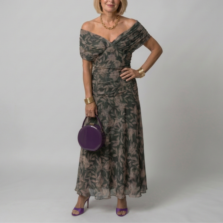 Off-shoulder midi dress with a flowy fit for women