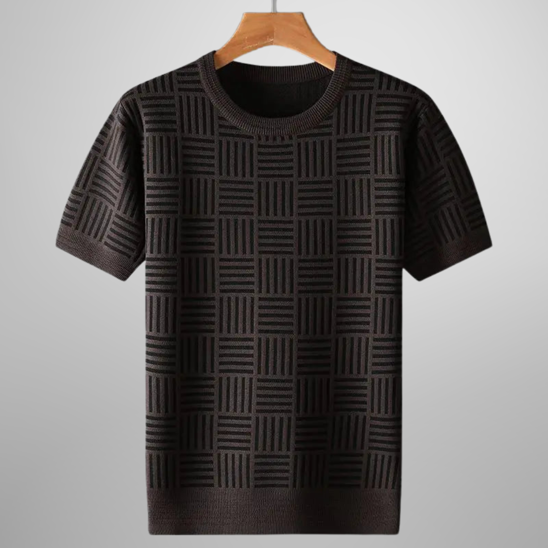 Women's Knitted Geometric Pattern T-Shirt with Crew Neck
