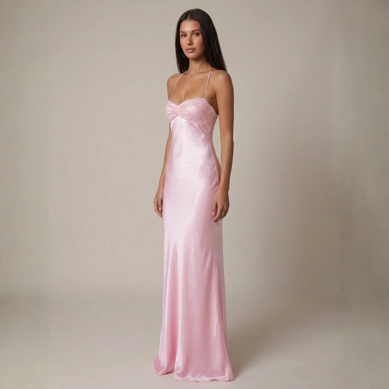 A-line maxi dress with spaghetti straps for women