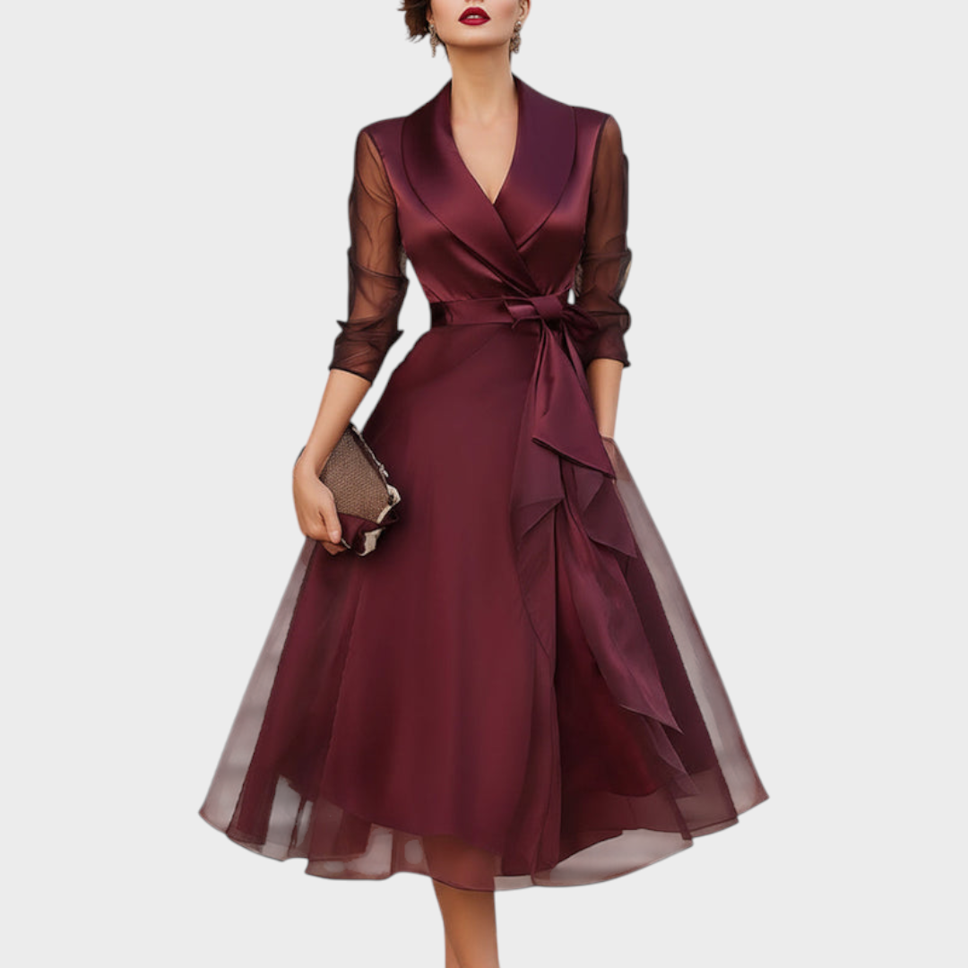 Elegant Midi Dress with Sheer Sleeves for Women