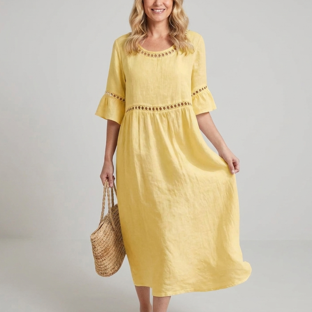 Summer midi dress for women with flared sleeves