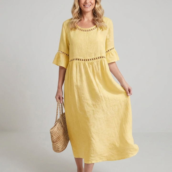 Summer midi dress for women with flared sleeves