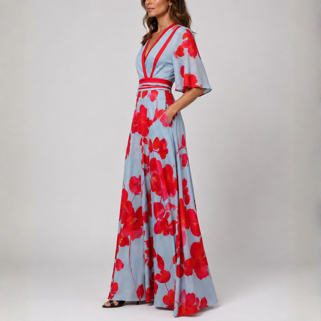 Floral wrap maxi dress for women