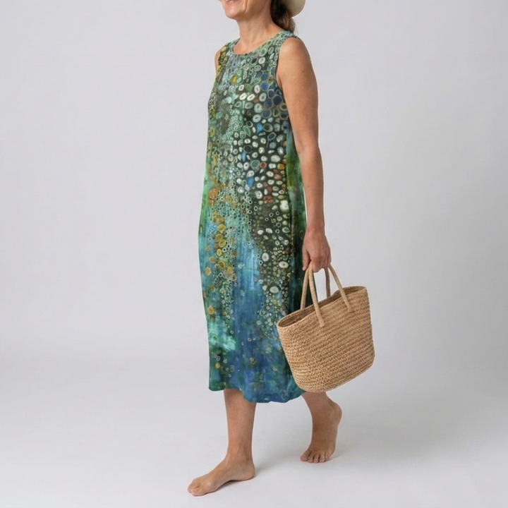 Patterned midi dress for women with mosaic print