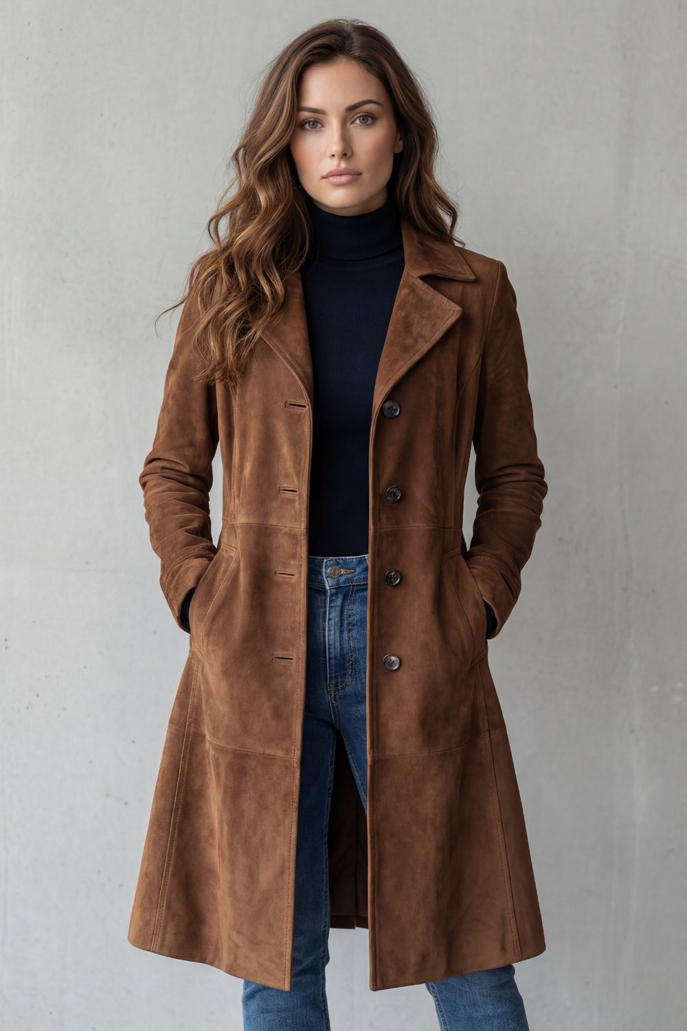 Long suede-look coat for women