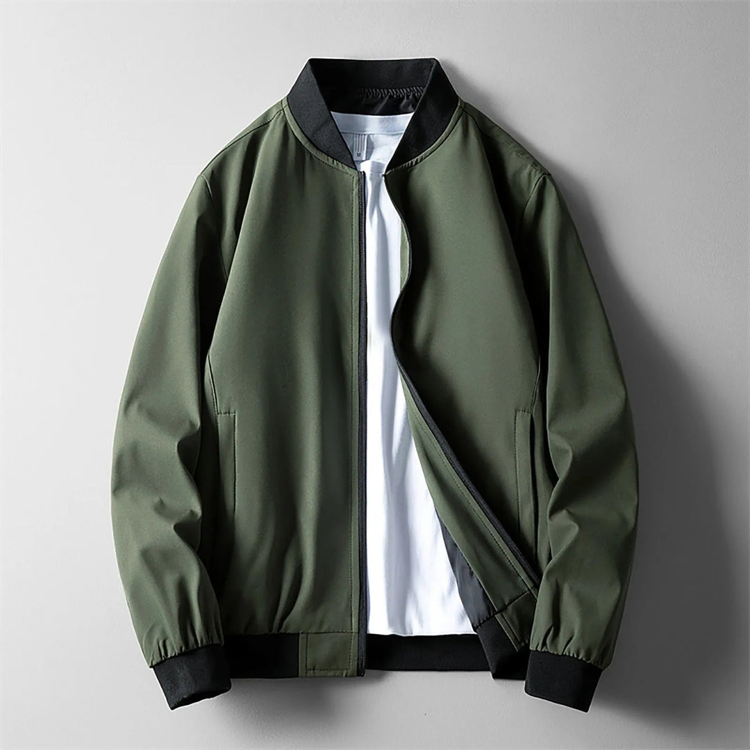 Men's Wind-Resistant Bomber Jacket with Ribbed Cuffs
