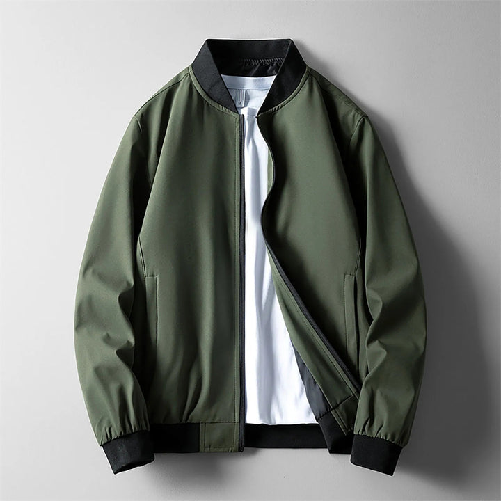 Men's Wind-Resistant Bomber Jacket with Ribbed Cuffs
