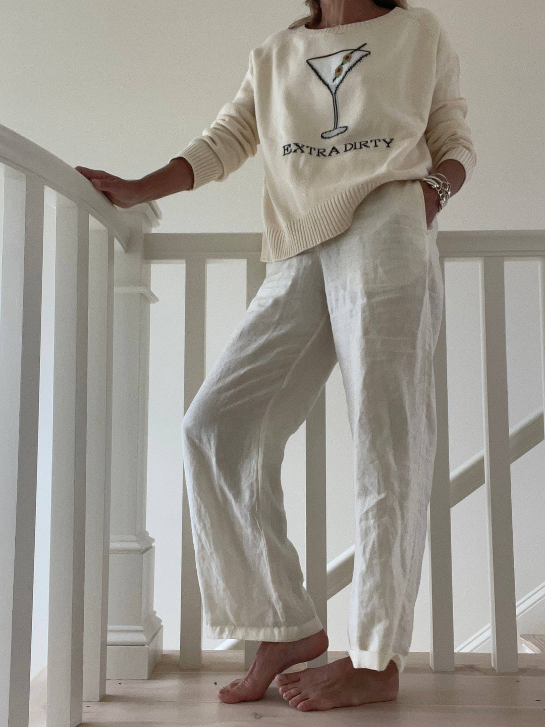 Oversized dame-sweater i bomuld med martini-motiv