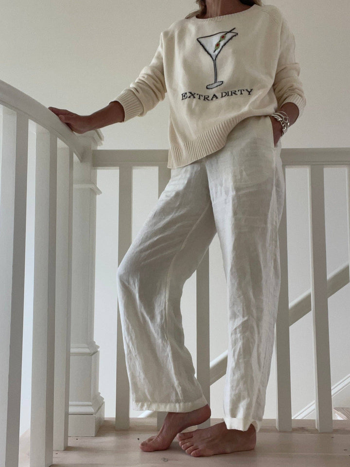 Oversized dame-sweater i bomuld med martini-motiv