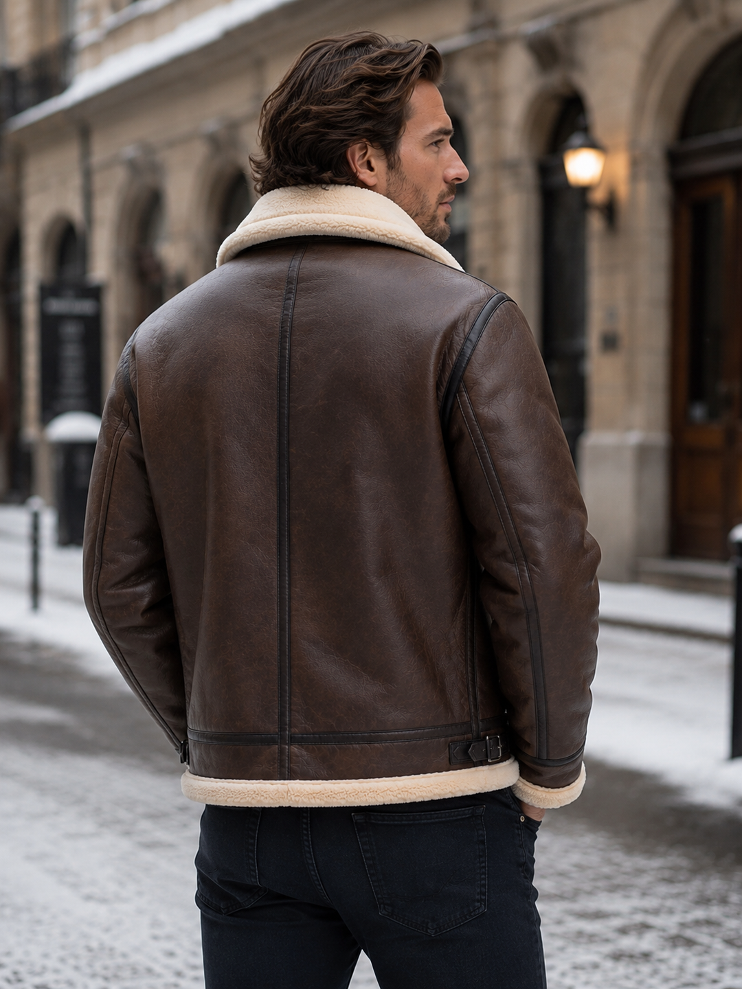 Classic Men's Aviator Jacket with Sheepskin Look
