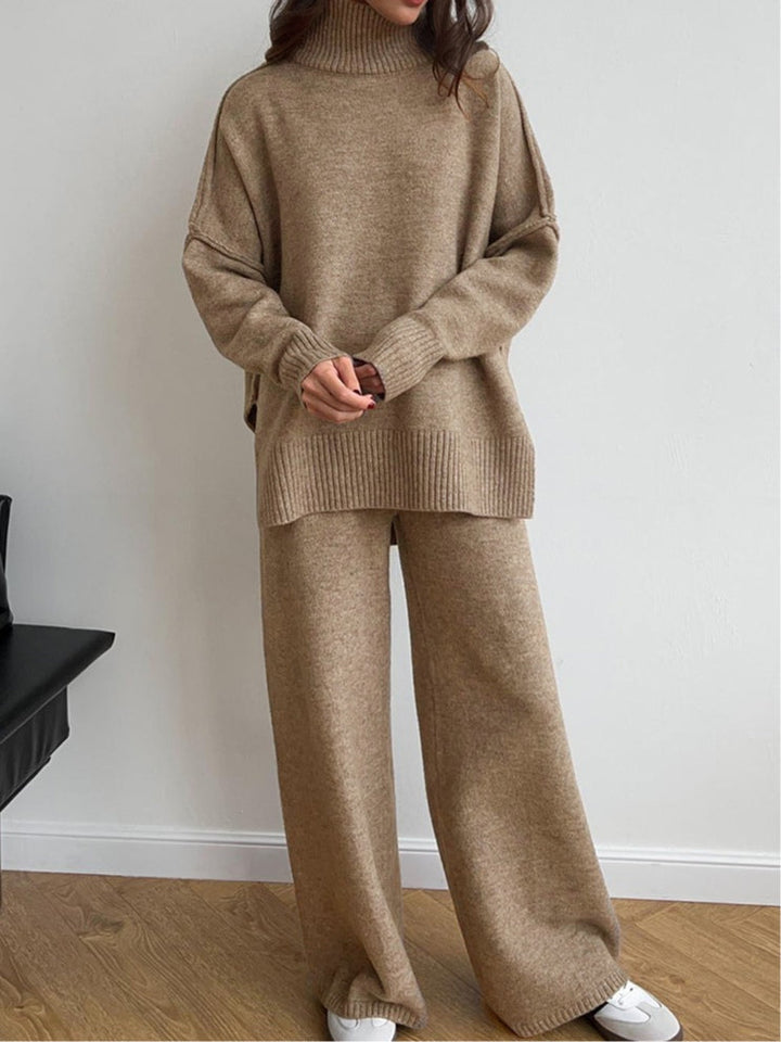 Women's Knit Set with Loose-Fit Sweater and High Neck