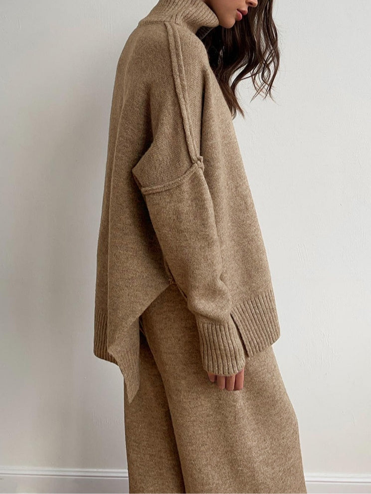 Women's Knit Set with Loose-Fit Sweater and High Neck