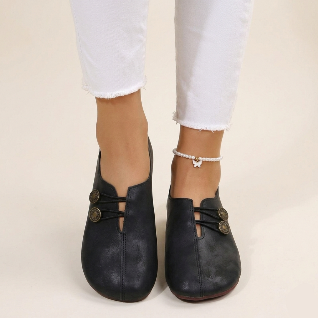 Flat Ballet Shoes with Button Details