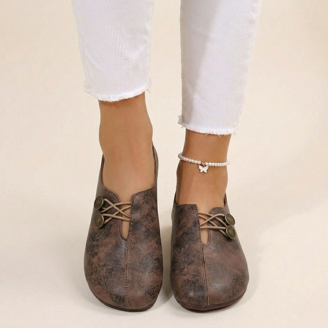 Flat Ballet Shoes with Button Details
