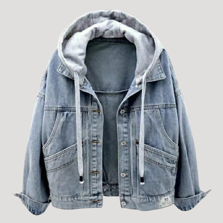 Relaxed oversized denim jacket with hood for women