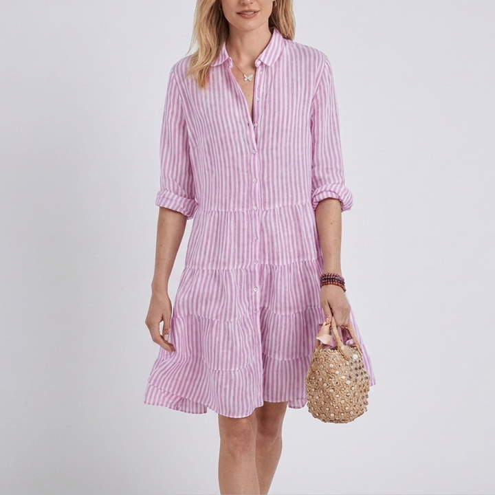 Striped summer dress with an A-line fit for women