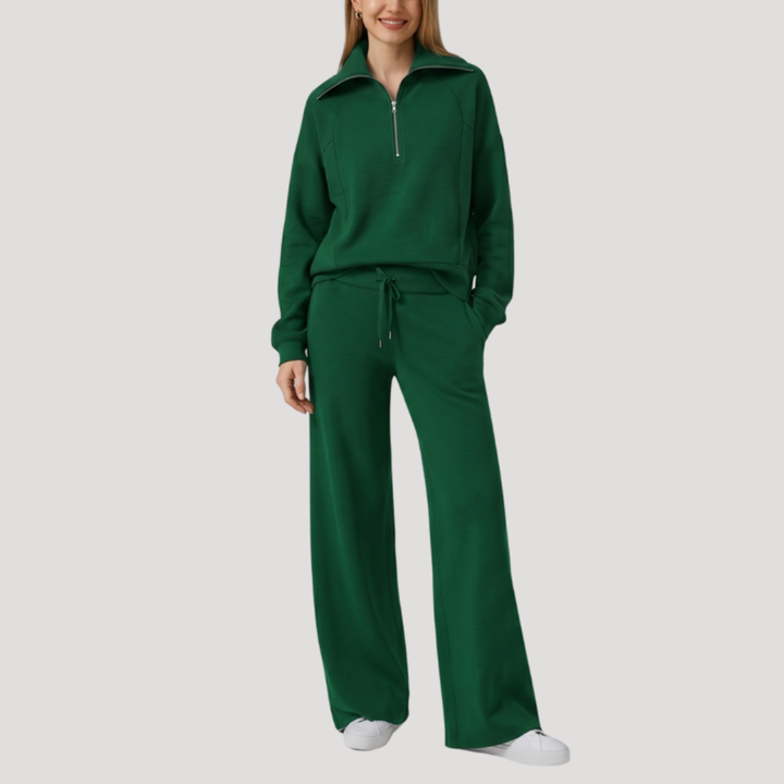 Women's Half-Zip Tracksuit Set with Wide-Leg Pants