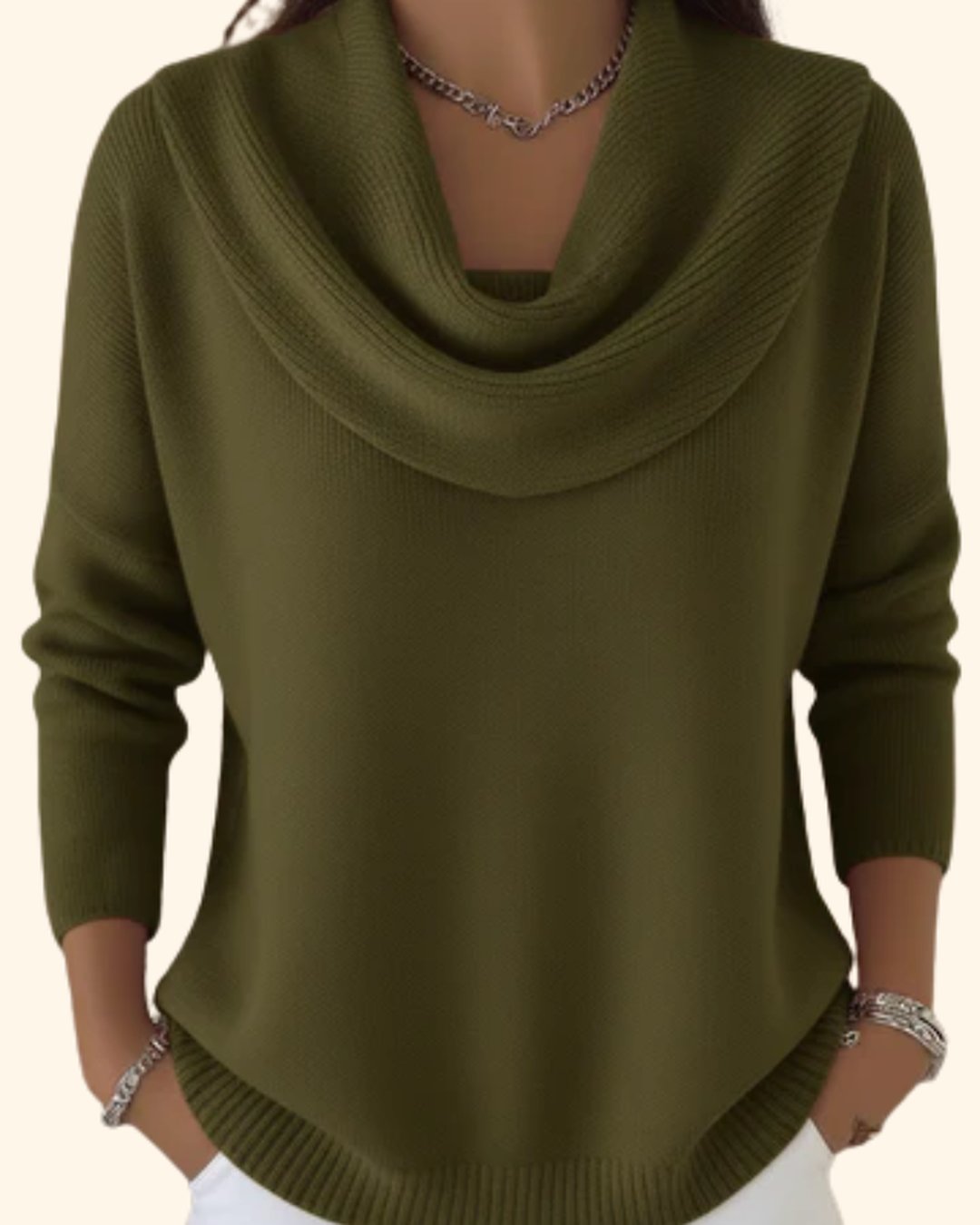 Strik sweater til kvinder med vandfaldshals