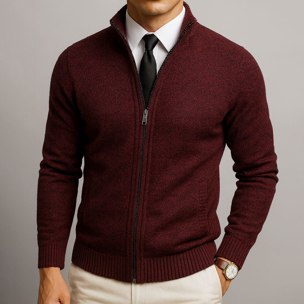 Men's Full-Zip Cardigan with High Collar