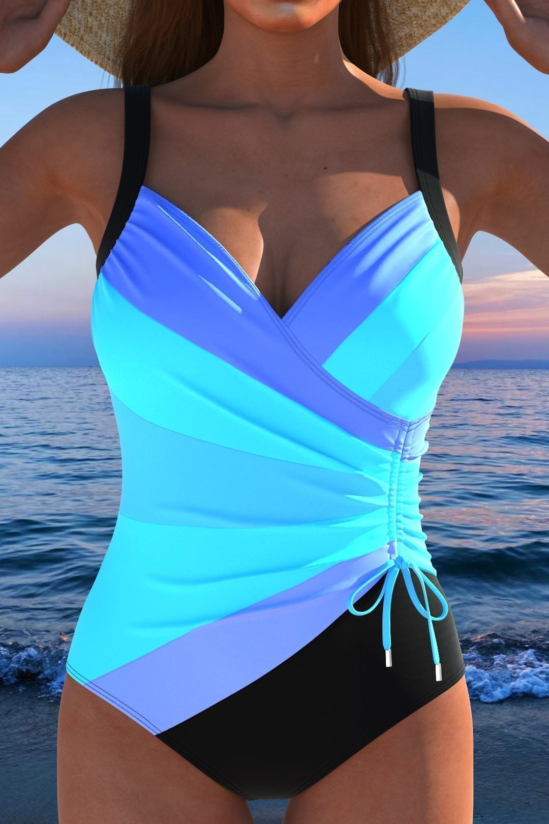 Wrap-Style Swimsuit with Shaping Panels for Women