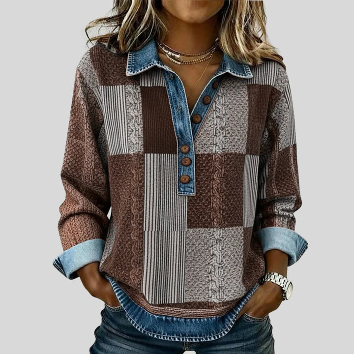 Women's top with collar and patchwork details