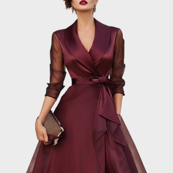 Elegant Midi Dress with Sheer Sleeves for Women